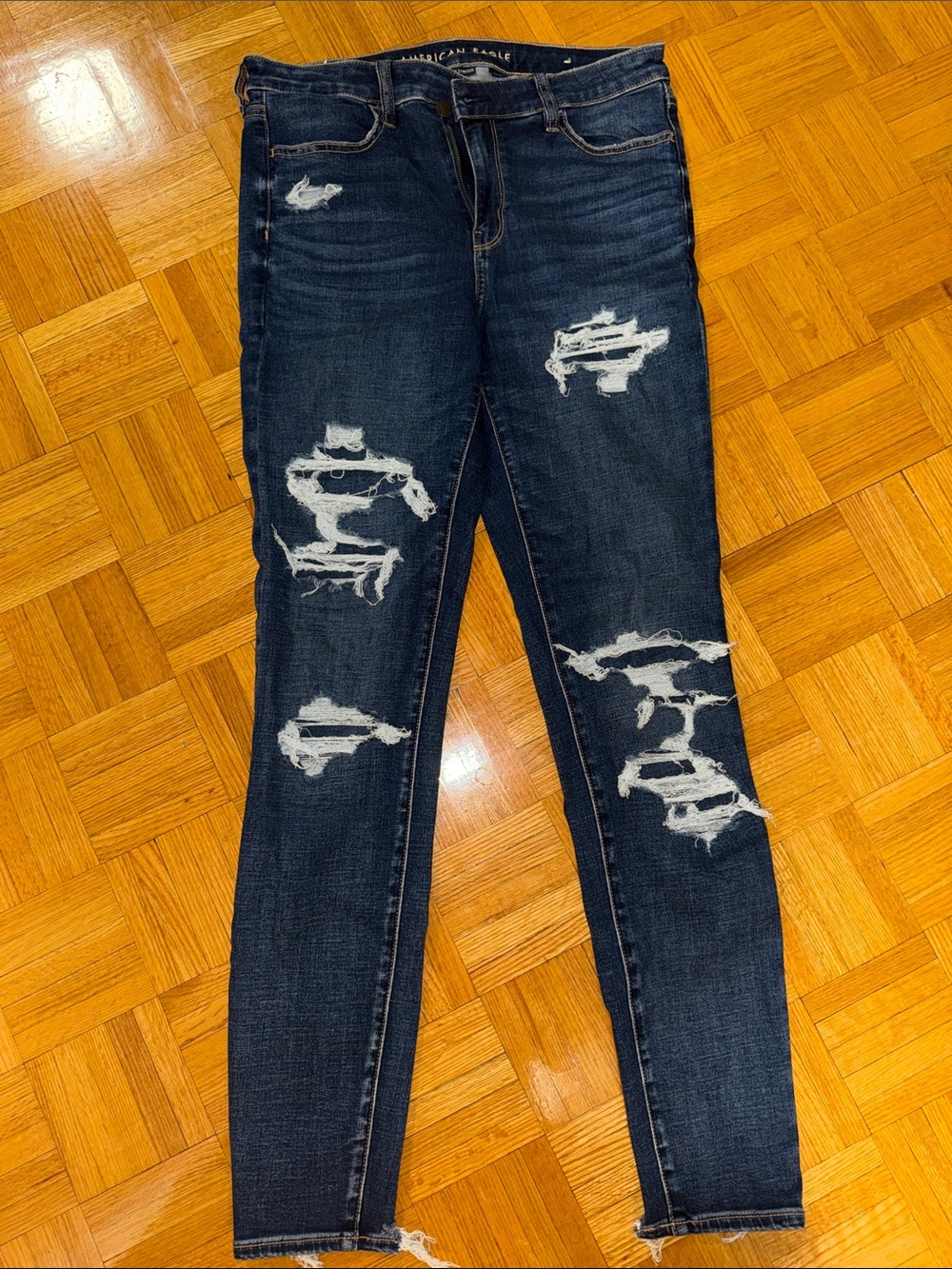 American Eagle Outfitters Dark Blue Distressed Skinny Jeans